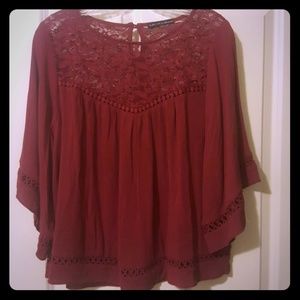 Maroon Lace Peasant Top